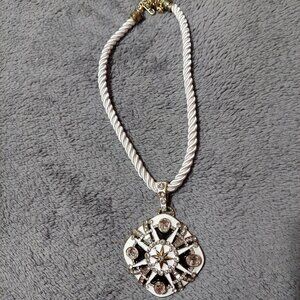 Heidi Daus 18" White Rope Necklace w/ White, Black, Gold Enamel Pendant